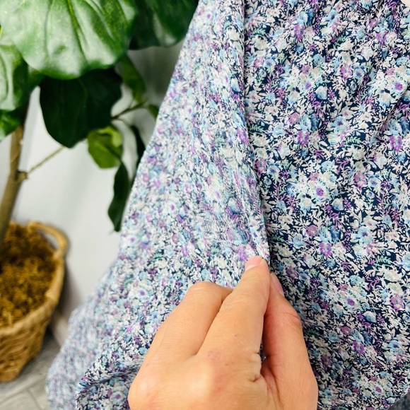 For Love & Lemons Purple Floral Long Sleeve Off Shoulder Pocket Tunic Mini Dress - Picture 3 of 8